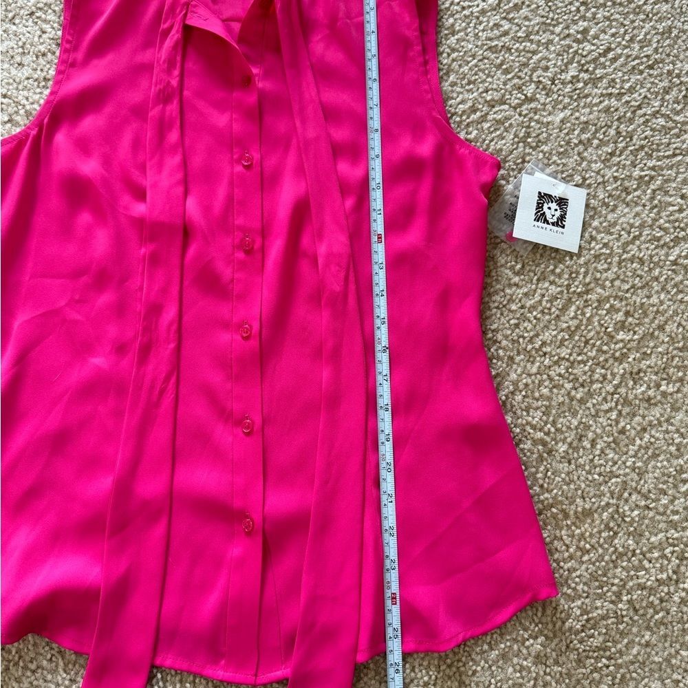 NWT Anne Klein Sleeveless Neck Tie Bright Pink Button Down Blouse Sz 6 - Picture 9 of 9